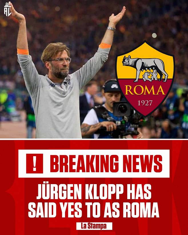 [스포츠조선 강우진 기자]위르겐 클롭이 감독 복귀를 준비 중이다. 그 대상은 이탈리아 세리에A AS로마다.

영국 더선은 20일(한국시각) '클롭이 충격적인 감독 복귀를 준비 중이며, 그 대상은 바로 이탈리아 세리에A의 AS 로마'라고 보도했다. 사진=SNS