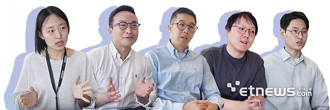 왼쪽부터 김성연, 황수빈 연구원, 이인환 SK하이닉스 TL, 정용빈, 김재남 연구원.