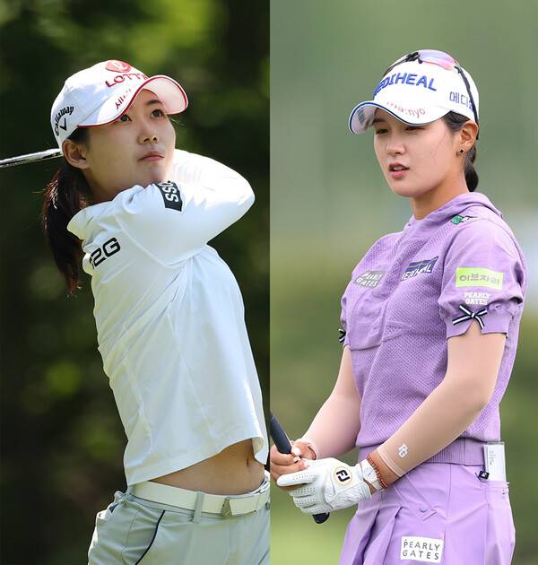 2025년 한국여자프로골프(KLPGA) 투어 제17회 두산 매치플레이 대회에 출전한 황유민, 박현경 프로. 사진제공=KLPGA