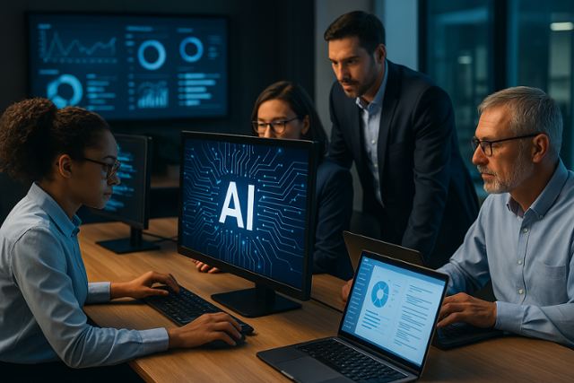 AI를 업무에 적극적으로 활용하는 직장의 모습을 그려달라는 주문에 챗GPT가 생성한 이미지. 챗GPT 캡처