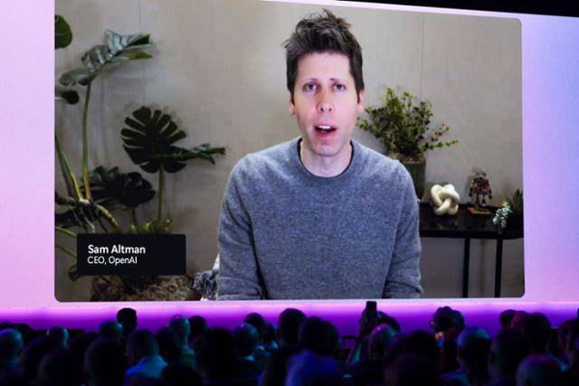샘 올트먼 오픈AI 최고경영자(CEO)가 19일 '마이크로소프트 빌드 2025' 행사에 영상으로 출연하고 있다. 시애틀=AFP 연합뉴스