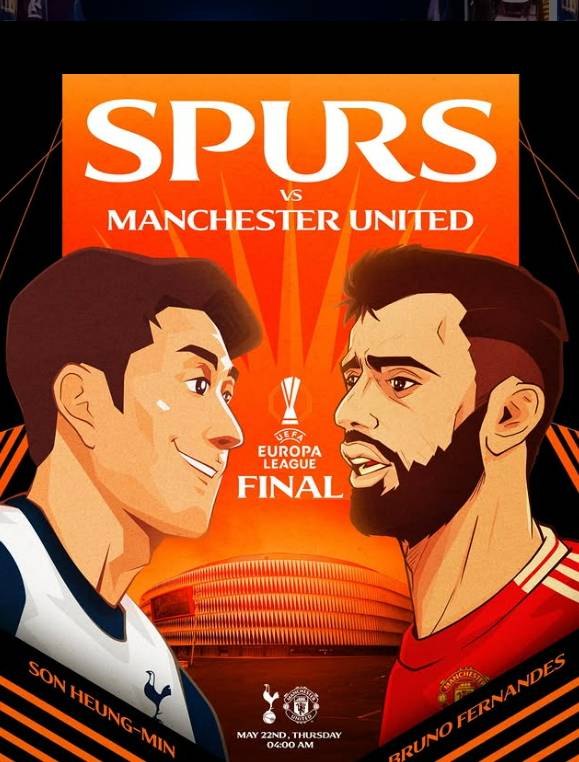 토트넘 손흥민과 맨유 페르난데스를 내세운 유로파 리그 결승 포스터. [사진 토트넘 인스타그램]