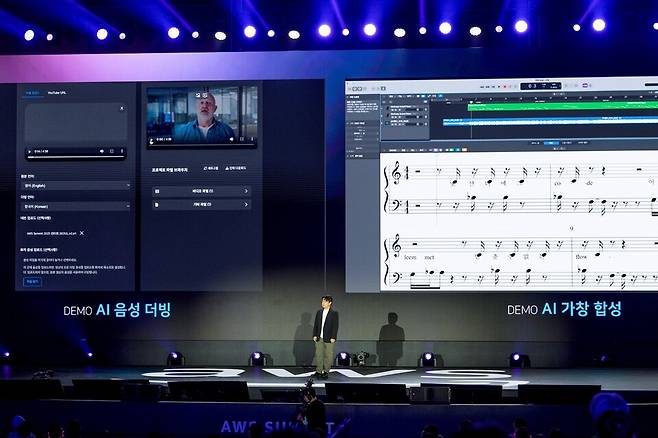 성두용 수퍼톤 연구개발실장이 지난 15일 서울 코엑스에서 열린 'AWS 서밋 서울 2025' 기조연설에서 발표하고 있다. (사진 출처 : 수퍼톤)