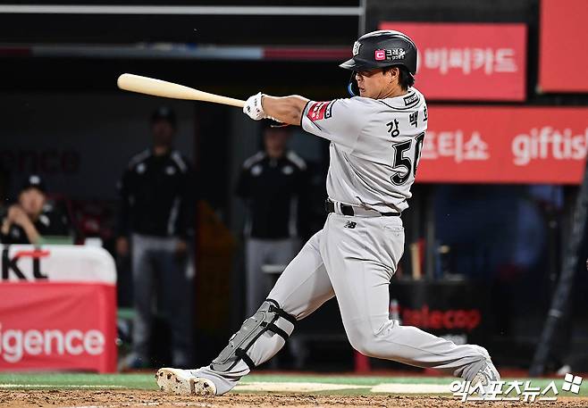 KT 위즈 간판타자 강백호가 20일 수원 KT위즈파크에서 열린 2025 신한 SOL Bank KBO리그 KIA 타이거즈와의 팀 간 4차전에서 멀티 히트와 타점을 기록, 팀 승리를 이끌었다. 사진 박지영 기자