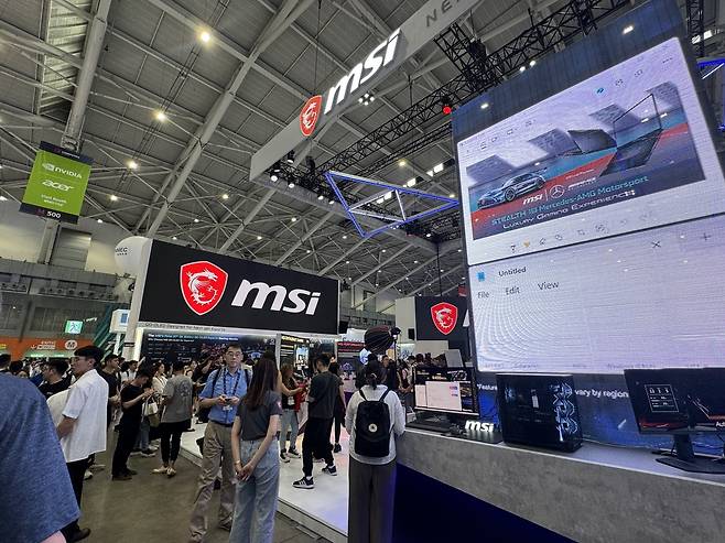 '컴퓨텍스 2025'에 조성된 MSI 전시 부스 (타이베이=연합뉴스) 강태우 기자 = 20일 대만 타이베이 난강 전시관에서 개최된 '컴퓨텍스 2025'에 꾸려진 MSI 전시 부스. 2025.5.20 burning@yna.co.kr