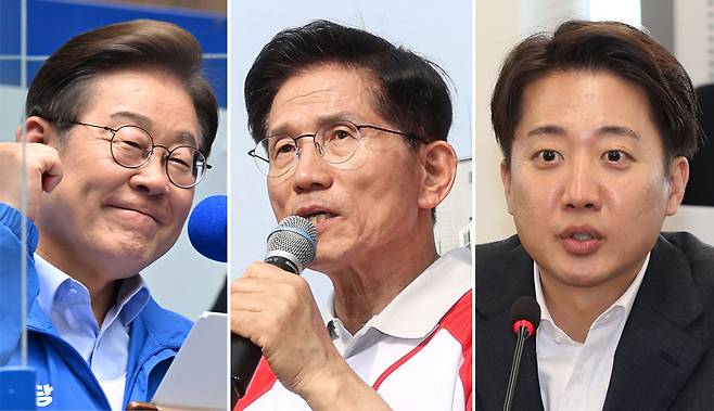(왼쪽부터)더불어민주당 이재명 후보, 국민의힘 김문수 후보, 개혁신당 이준석 후보
