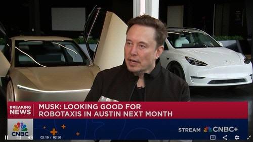 CNBC와 인터뷰하는 일론 머스크 테슬라 최고경영자(CEO)[CNBC 방송 화면 캡처]