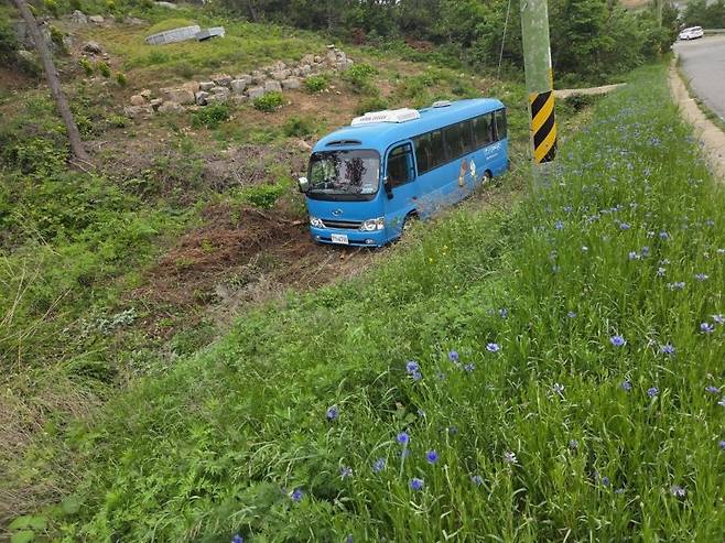 20일 오후 2시 2분쯤 전남 신안군 도초면 한 도로에서 미니버스가 농수로에 빠져 있다.(신안소방서 제공. 재판매 및 DB 금지) /사진=뉴스1