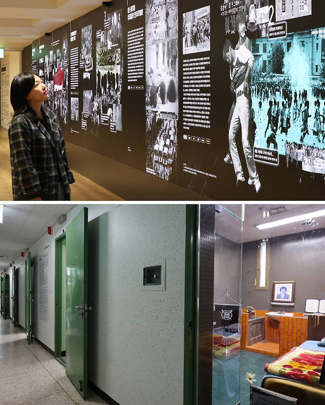 1970~1980년대 국가폭력의 상징이었던 서울 남영동 대공분실이 오는 6월10일 민주화운동기념관으로 새단장해 개관식을 열 예정이다. 20일 정식 개관에 앞서 공개된 민주화운동기념관을 한 관람객이 살펴보고 있다. 연합뉴스