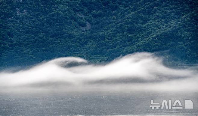 [남해=뉴시스] 차용현 기자 = 21일 오전 경남 남해군 이동면 바닷가에 운해가 내려앉아 신비감을 더하고 있다. 2025.05.21.con@newsis.com