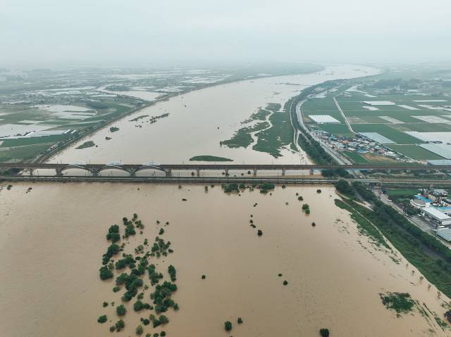 ▲집중호우로 물에 잠긴 익산 북부권의 모습 ⓒ익산시