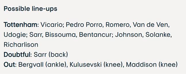유럽축구연맹(UEFA)의 맨체스터 유나이티드전 토트넘 예상 선발 라인업. 손흥민의 이름은 제외됐다. /사진=UEFA 홈페이지 캡처
