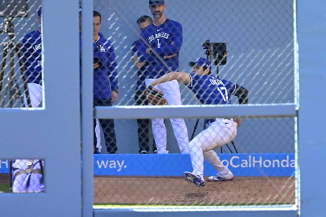 오타니 쇼헤이가 22일(한국시각) 다저스타디움에서 불펜피칭을 실시하고 있다. Imagn Images연합뉴스