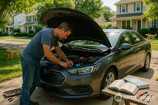 자가 정비를 하고 있는 AI 이미지, 미국의 자동차 평균 수명이&nbsp;12.8년에 달하는 것으로 조사됐다. (오토헤럴드 DB)