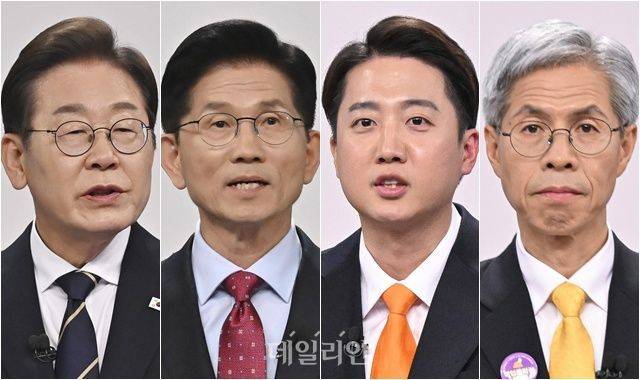 이재명 더불어민주당 대선 후보, 김문수 국민의힘 대선 후보, 이준석 개혁신당 대선 후보, 권영국 민주노동당 대선 후보(왼쪽부터) ⓒ국회사진취재단