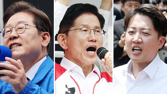 왼쪽부터 이재명 더불어민주당, 김문수 국민의힘, 이준석 개혁신당 대선후보. 연합뉴스
