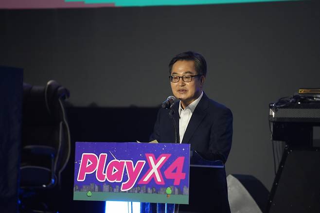 김동연 경기도지사는 22일 경기 고양시 킨텍스 제1전시장에서 열린 ‘2025 플레이엑스포’ 개막식에 참석했다. 게임기자단 제공