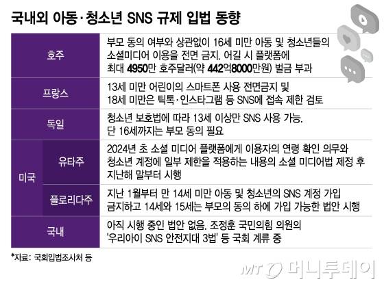 국내외 아동·청소년 SNS 규제 입법 동향. /그래픽=이지혜 기자.