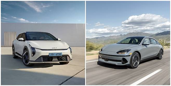 기아 순수 전기 세단 EV4(왼쪽), 현대차 전기 세단 아이오닉 6 [현대차·기아 제공]