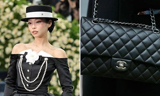 뉴욕 매트갈라 행사에서 ‘샤넬 룩’을 선보인 제니(왼쪽)와 샤넬백. 연합뉴스, 게티이미지뱅크