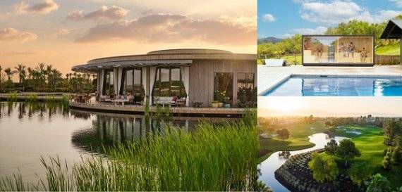 [사진 설명: 왼쪽부터 시계방향으로 두바이의 디스커버리 듄스 (Discovery Dunes), 하와이의 노스 쇼어 프리저브 (North Shore Preserve), 캘리포니아의 매디슨 클럽 (The Madison Club)]