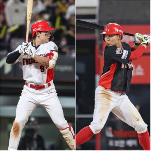 KIA 타이거즈 내야수인 윤도현과 홍종표의 타격 모습. KIA 제공