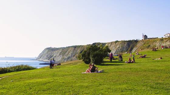 아리구나가 해변. 잔디밭에 널브러져 휴식을 취하기 좋다.