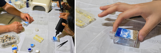 뚝딱이네 공방 레진 아트 방향제 체험 중이다 / 사진=김혜성 여행+ 기자