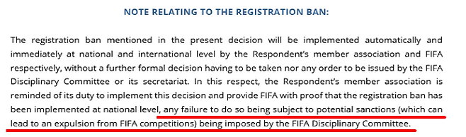 FIFA 징계위원회 결정문의 일부. 사진=FIFA 징계위원회 결정문 캡처