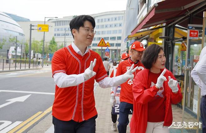 세종선대위는 지역구별로 세부 일정을 나눠 세종갑선대위와 세종을선대위가 동시다발적 유세전을 펼쳤다. 사진제공|국민의힘 세종선대위
