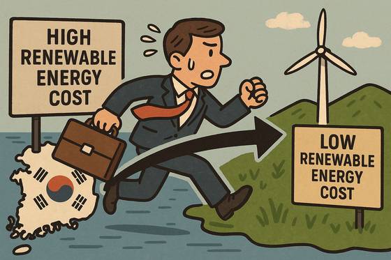 '재생에너지 발전 단가 부담으로 해외에 투자하는 한국 기업의 모습'을 챗GPT에 입력한 이미지. 일러스트 챗GPT 이미지 생성