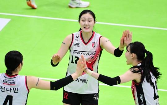 정관장 미들블로커로 뛴 이예담(중앙). 사진[연합뉴스]