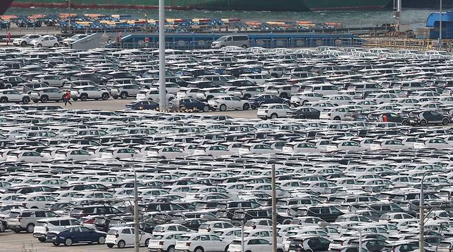 경기 평택시 포승읍 평택항 자동차전용부두에 수출용 차량들이 세워져 있다./뉴스1