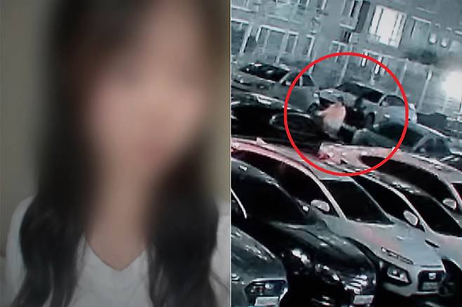 지난해 12월25일 오후 경남 사천시 한 아파트 주차장에서 뒤돌아 서있는 10대 여성에게 흉기를 휘두르는 10대 남성의 모습. SBS 그것이 알고싶다 캡처