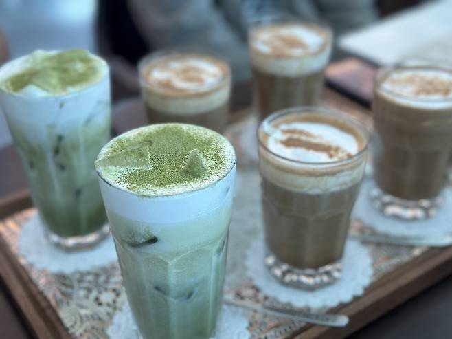 Drinks designed by students in the Social Innovation School program using green barley, a Jeju regional product (Choi Jeong-yoon/The Korea Herald)