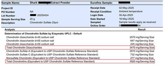 미국 U社 원료를 사용한 미국 시험 결과 (효소-분해 HPLC법)