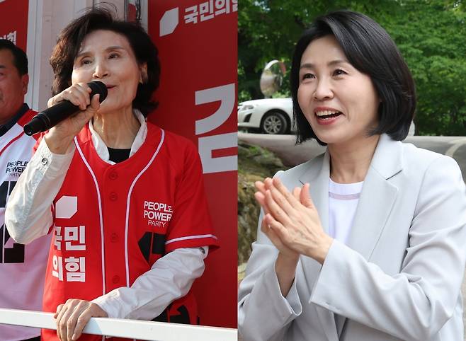 김문수 국민의힘 대선 후보의 배우자 설난영 여사(왼쪽). 이재명 더불어민주당 대선 후보의 배우자 김혜경 여사(오른쪽). 연합뉴스