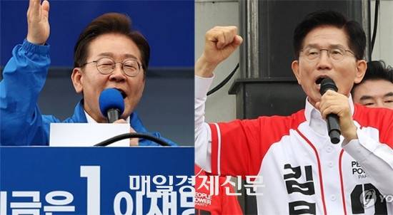 대선 유세 중인 이재명 더불어민주당 후보와 김문수 국민의힘 후보