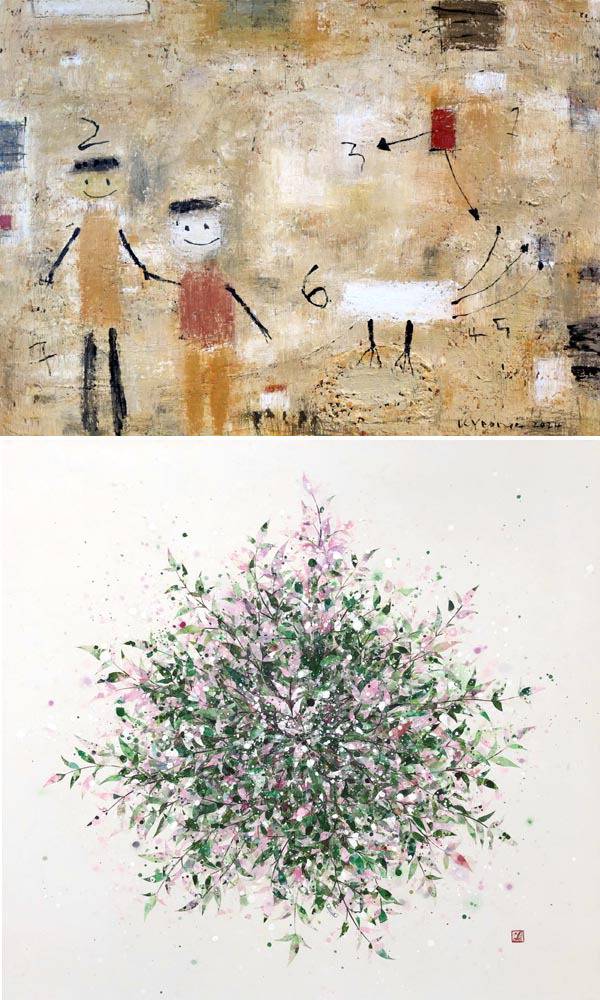 BFAA국제아트페어 프리뷰 전시에 소개한 박경혜 작가의 ‘동심’(위)과 조재임 작가의 ‘바람숲’.  부산미협 제공