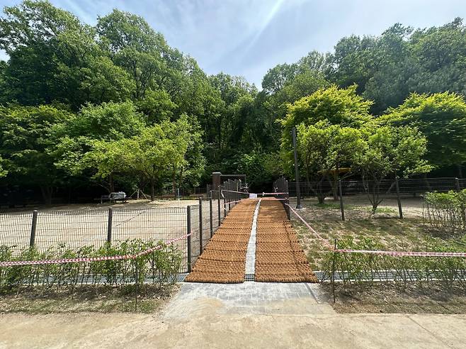 성남시 낙생대 공원 내 반려견 놀이터(왼쪽 대형견, 오른쪽 중·소형견 전용 공간). /사진제공=성남시