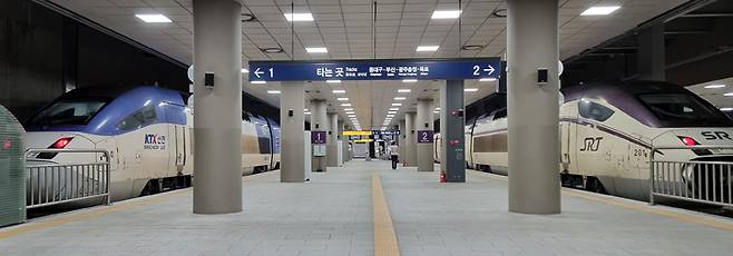 [서울=뉴시스] 사진은 정차중인 KTX와 SRT 열차의 모습. 2025.05.27. photo@newsis.com  *재판매 및 DB 금지