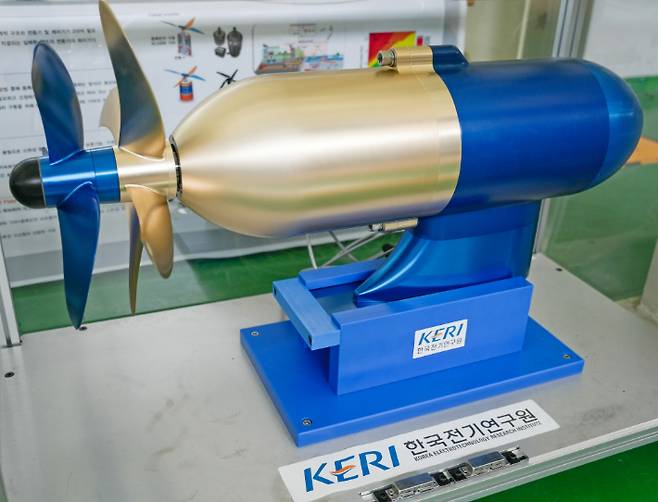 KERI 홍도관 박사가 개발한 '50kW급 비접촉 마그네틱 기어 적용 상반회전 프로펠러'. 한국전기연구원 제공