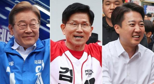 왼쪽부터 이재명 후보, 김문수 후보, 이준석 후보, 연합뉴스
