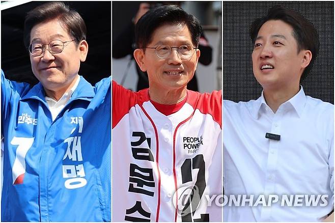 이재명, 김문수, 이준석 후보 (당진·보령·서울=연합뉴스) 25일 당진에서 유세 나선 이재명 후보(왼쪽부터), 보령에서 집중유세하는 김문수 후보, 종묘 인근 서순라길에서 거리유세하는 이준석 후보