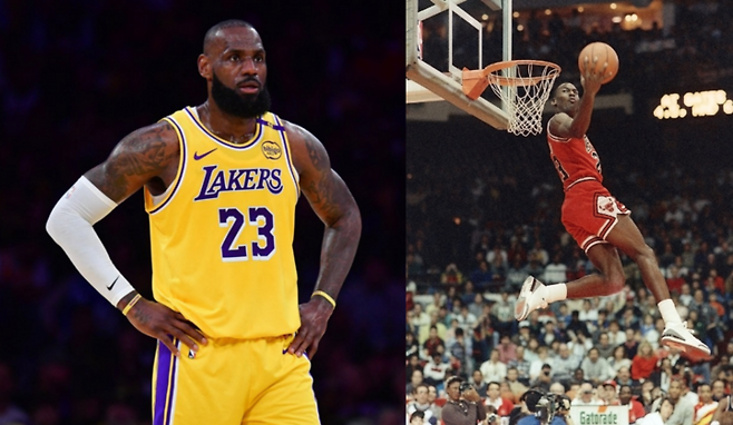 좌측 르브론 제임스, 우측 마이클 조던