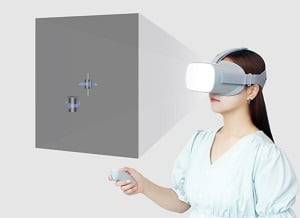 비비드브레인 훈련 과정을 나타낸 이미지. 가상현실(VR)에서 패턴 인식, 방향 구분 등의 과제를 반복 수행해 시각 기능의 회복을 돕는다./뉴냅스