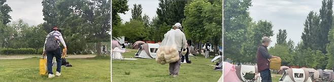 15일 서울 영등포구 여의도한강공원에서 이동상인들이 물건을 판매하고 있다. 왼쪽부터 쫀드기, 뻥튀기, 아이스크림 순서. /이호준 기자