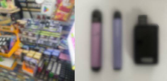 편의점에 유통중인 액상형 전자담배 및 고체형 전자담배 이미지(담배규제연구교육센터 제공)