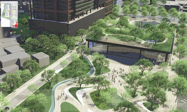 세운재정비촉진지구 6-1-3구역 PJ호텔 부지 남측 개방형 녹지 예시. 서울시 제공