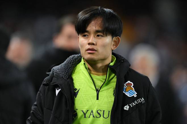 VALENCIA, SPAIN - JANUARY 19: Takefusa Kubo of Real Sociedad looks on during the LaLiga match between Valencia CF and Real Sociedad at Estadio Mestalla on January 19, 2025 in Valencia, Spain. (Photo by David Ramos/Getty Images